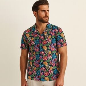 Patrick Assaraf Camp Collar Shirt NWT Floral Multi